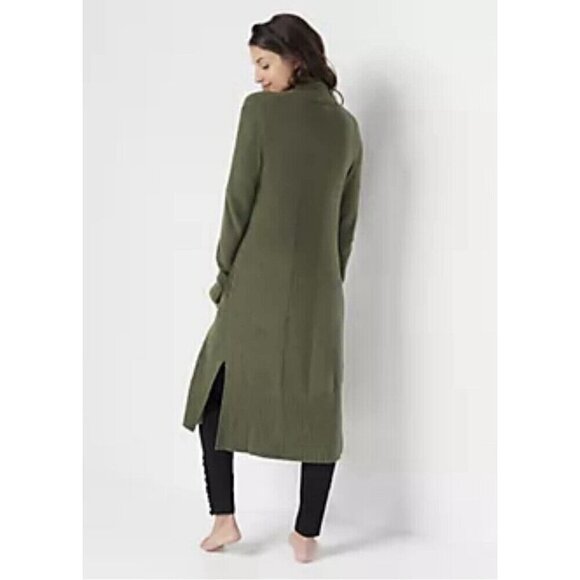 Barefoot Dreams Catalina Cardigan Womens Large CozyChic Lite Long Sweater Green - Picture 3 of 7